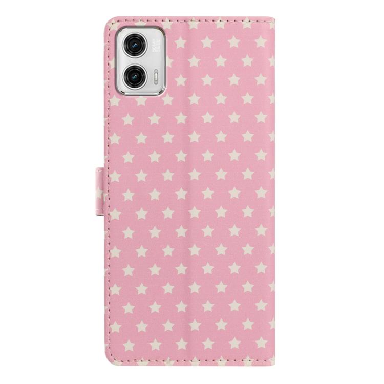 For Motorola Moto  G73 Star Pattern Magnetic Buckle Vegan Leather Phone Case with Wrist Strap