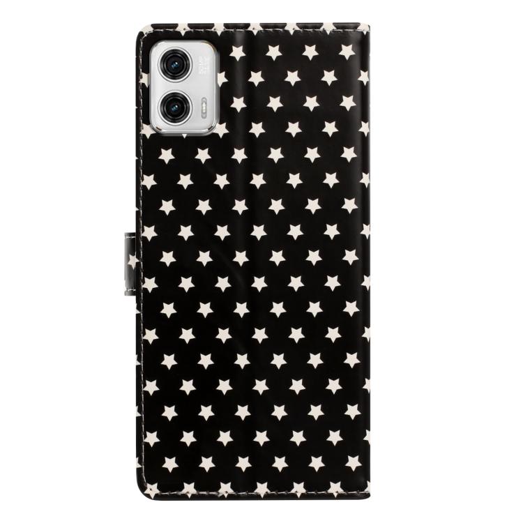 For Motorola Moto  G73 Star Pattern Magnetic Buckle Vegan Leather Phone Case with Wrist Strap
