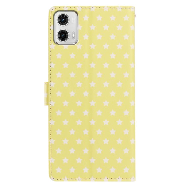 For Motorola Moto  G73 Star Pattern Magnetic Buckle Vegan Leather Phone Case with Wrist Strap