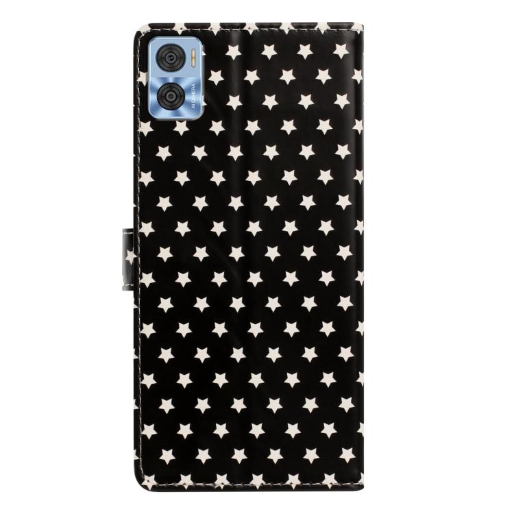 For Motorola Moto  E22 Star Pattern Magnetic Buckle Vegan Leather Phone Case with Wrist Strap