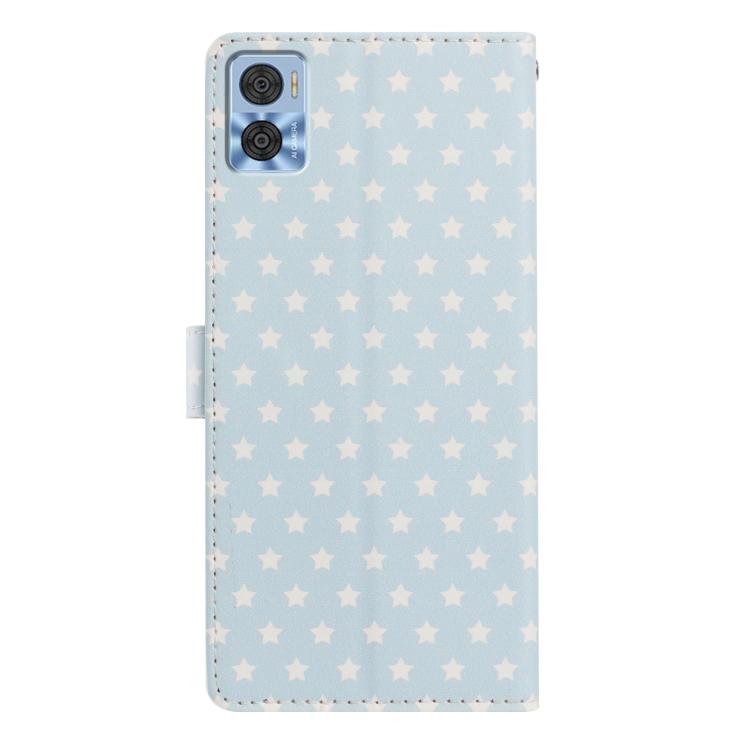 For Motorola Moto  E22 Star Pattern Magnetic Buckle Vegan Leather Phone Case with Wrist Strap