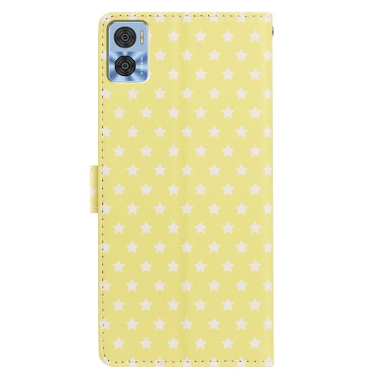 For Motorola Moto  E22 Star Pattern Magnetic Buckle Vegan Leather Phone Case with Wrist Strap
