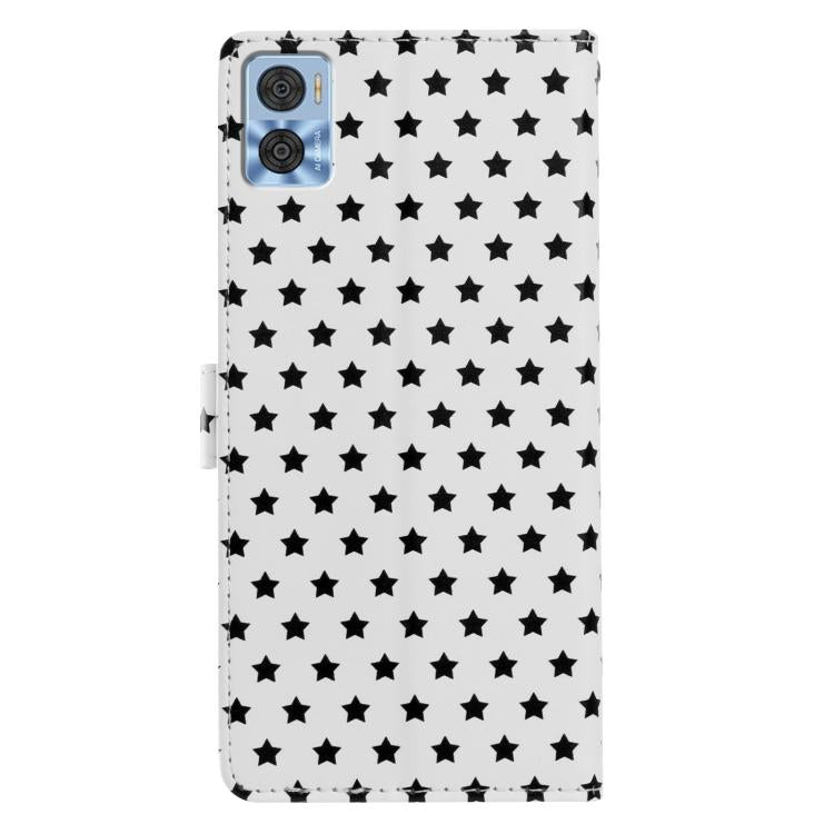 For Motorola Moto  E22 Star Pattern Magnetic Buckle Vegan Leather Phone Case with Wrist Strap