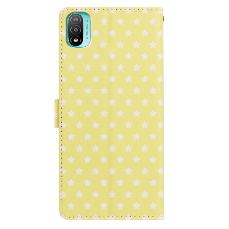 For Motorola Moto  E20 / E30 / E40 Star Pattern Magnetic Buckle Vegan Leather Phone Case with Wrist Strap
