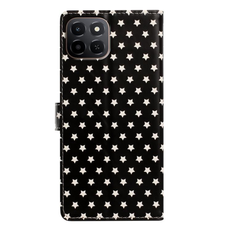 For Honor X6c 4G Star Pattern Magnetic Buckle Vegan Leather Phone Case with Wrist Strap
