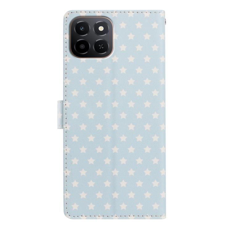 For Honor X6c 4G Star Pattern Magnetic Buckle Vegan Leather Phone Case with Wrist Strap