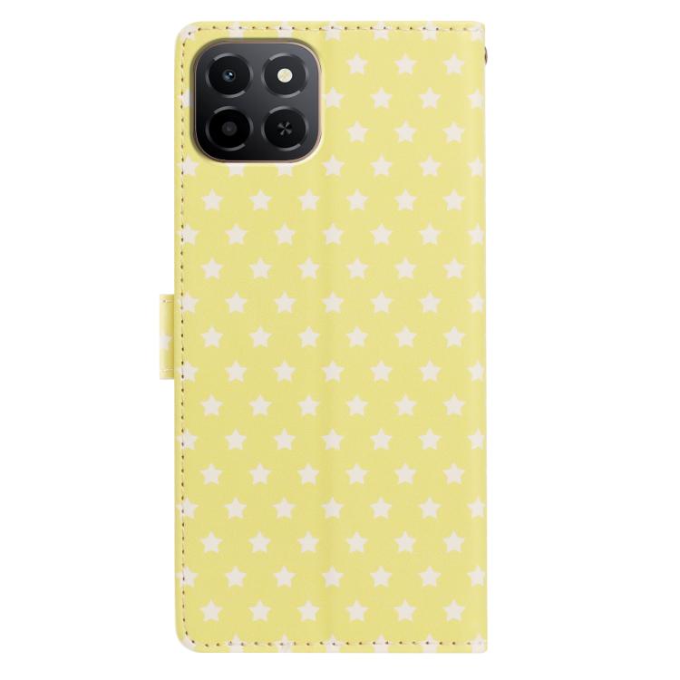 For Honor X6c 4G Star Pattern Magnetic Buckle Vegan Leather Phone Case with Wrist Strap