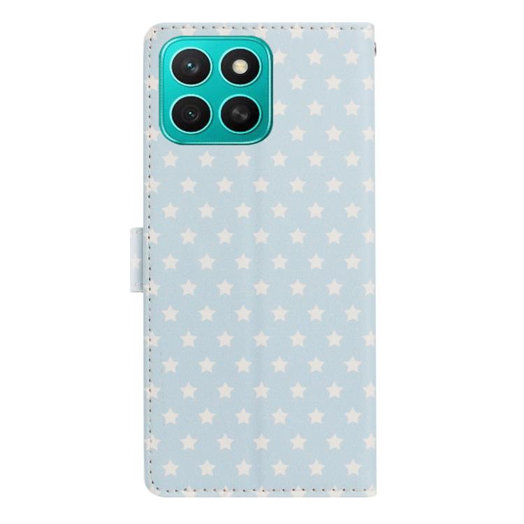 For Honor X8c Star Pattern Magnetic Buckle Vegan Leather Phone Case with Wrist Strap