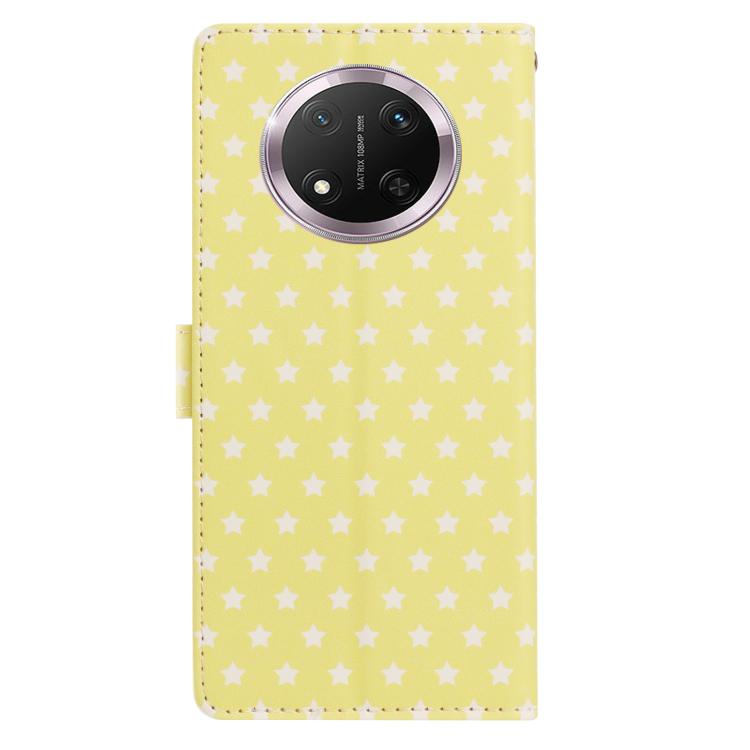 For Honor X9c Star Pattern Magnetic Buckle Vegan Leather Phone Case with Wrist Strap