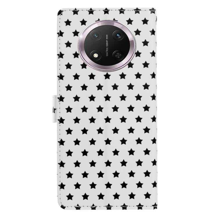 For Honor X9c Star Pattern Magnetic Buckle Vegan Leather Phone Case with Wrist Strap