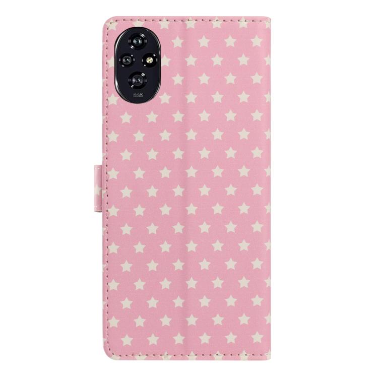 For Honor 200 Star Pattern Magnetic Buckle Vegan Leather Phone Case with Wrist Strap