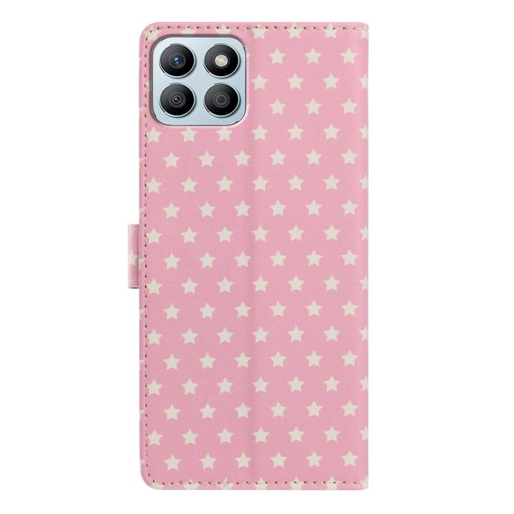 For Honor X8b Star Pattern Magnetic Buckle Vegan Leather Phone Case with Wrist Strap