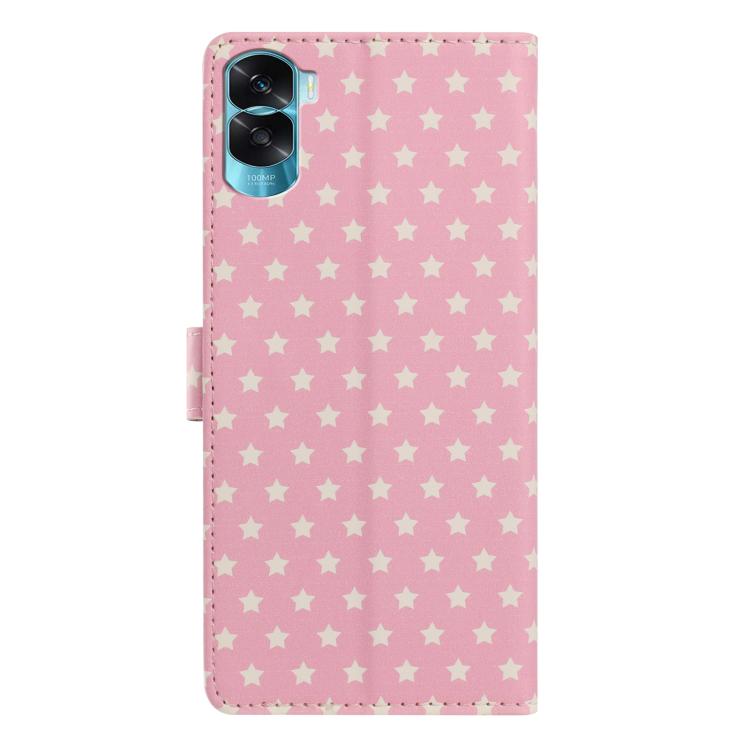 For Honor 90 Lite Star Pattern Magnetic Buckle Vegan Leather Phone Case with Wrist Strap