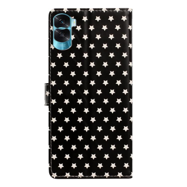 For Honor 90 Lite Star Pattern Magnetic Buckle Vegan Leather Phone Case with Wrist Strap