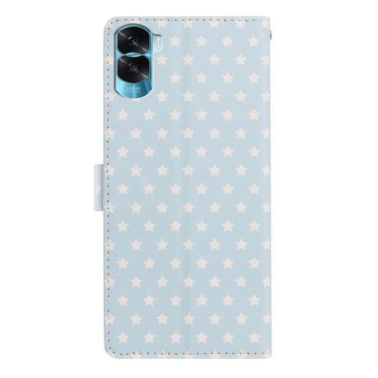 For Honor 90 Lite Star Pattern Magnetic Buckle Vegan Leather Phone Case with Wrist Strap