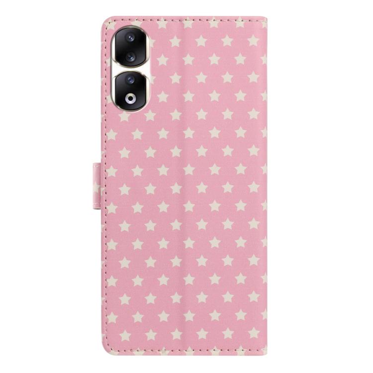 For Honor 90 Pro Star Pattern Magnetic Buckle Vegan Leather Phone Case with Wrist Strap