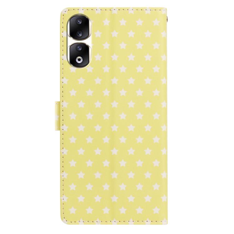For Honor 90 Pro Star Pattern Magnetic Buckle Vegan Leather Phone Case with Wrist Strap