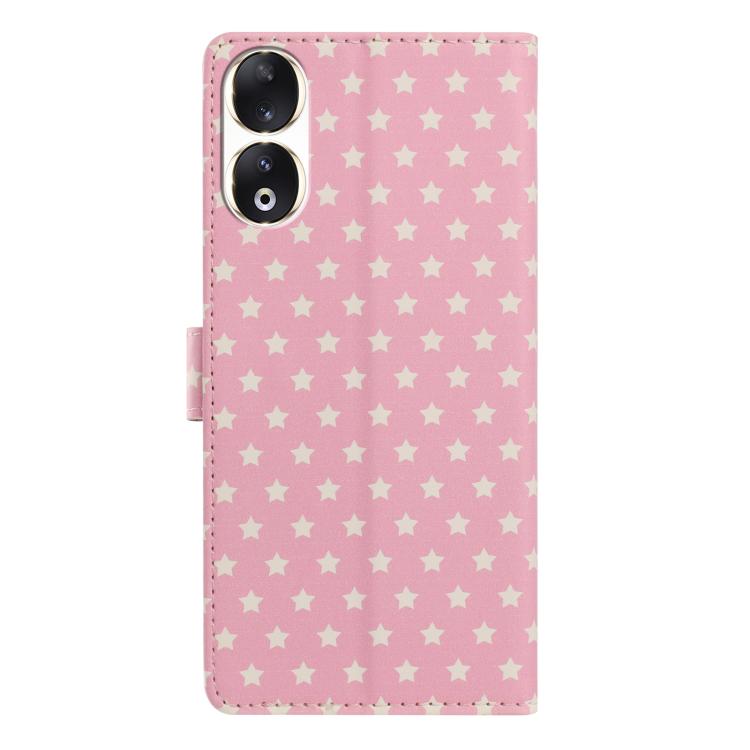 For Honor 90 Star Pattern Magnetic Buckle Vegan Leather Phone Case with Wrist Strap
