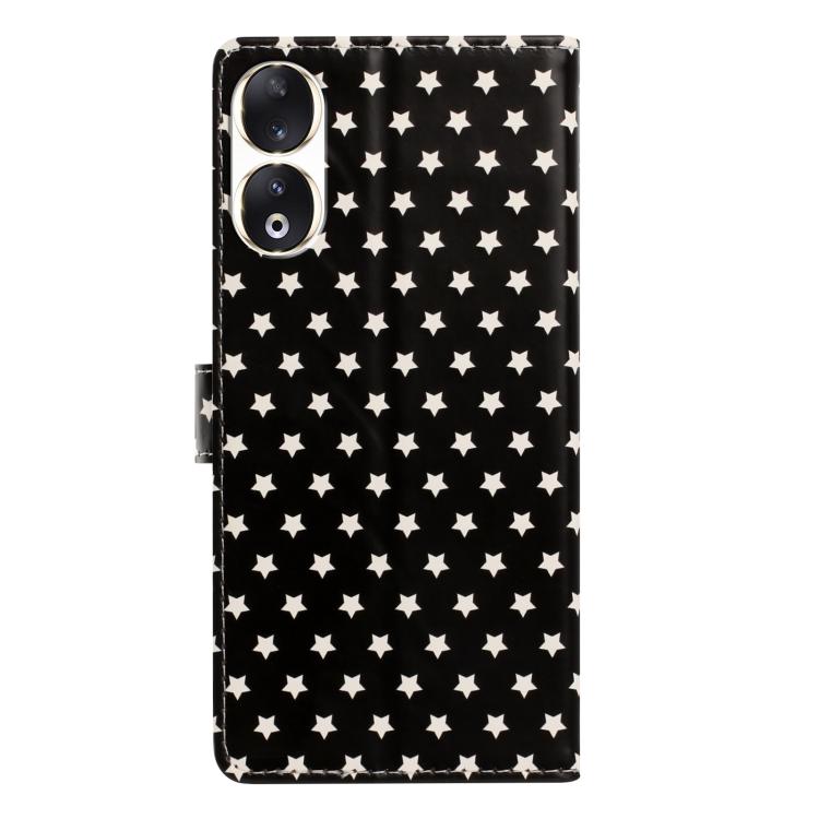 For Honor 90 Star Pattern Magnetic Buckle Vegan Leather Phone Case with Wrist Strap
