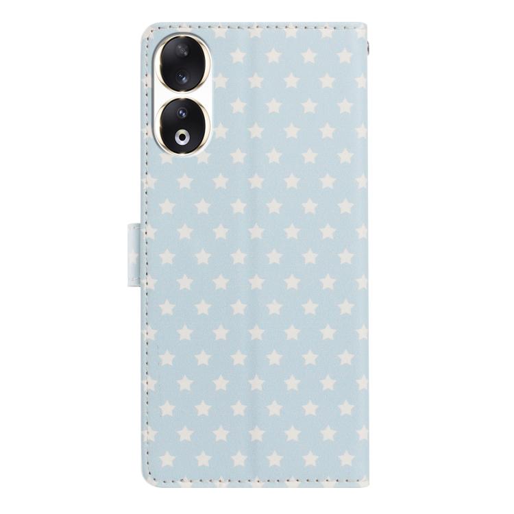 For Honor 90 Star Pattern Magnetic Buckle Vegan Leather Phone Case with Wrist Strap