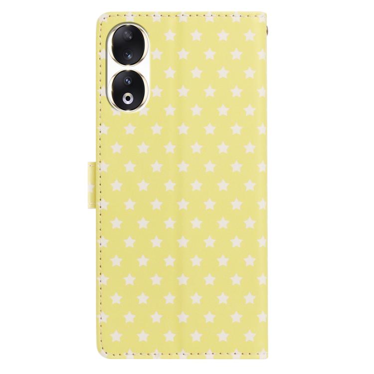 For Honor 90 Star Pattern Magnetic Buckle Vegan Leather Phone Case with Wrist Strap
