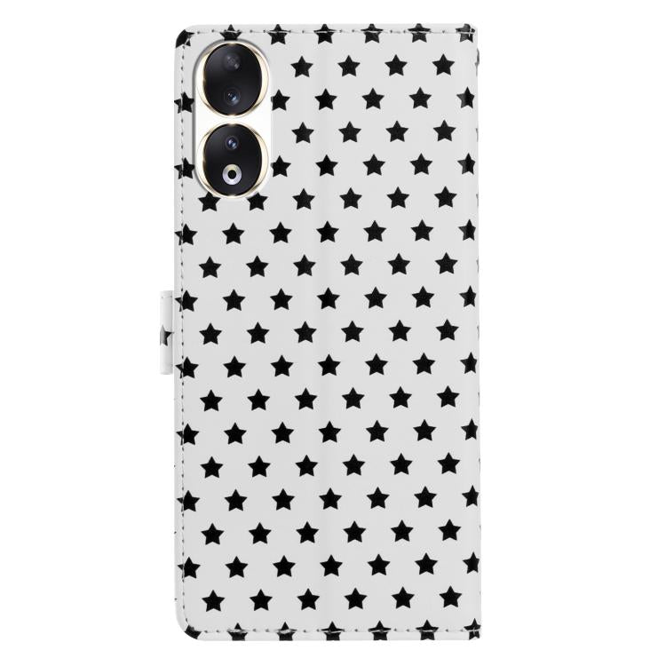 For Honor 90 Star Pattern Magnetic Buckle Vegan Leather Phone Case with Wrist Strap