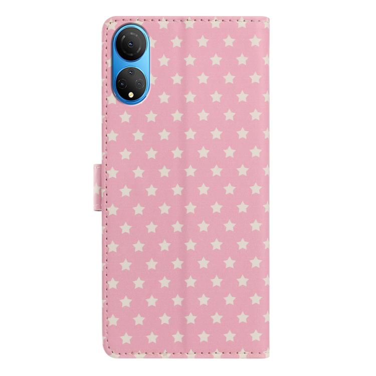 For Honor X7 Star Pattern Magnetic Buckle Vegan Leather Phone Case with Wrist Strap