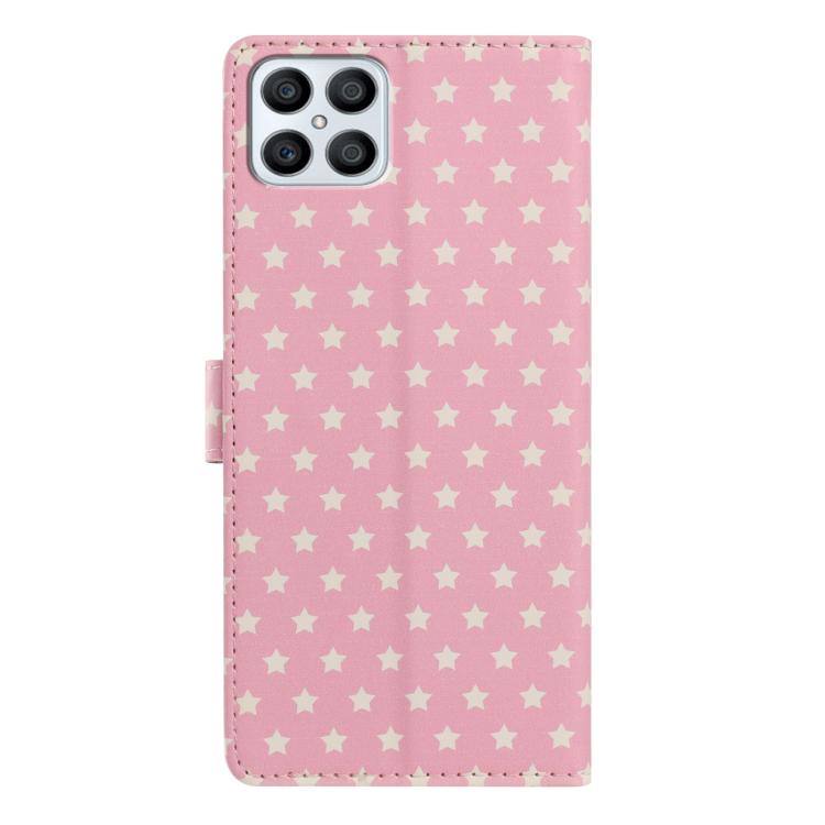 For Honor X8 Star Pattern Magnetic Buckle Vegan Leather Phone Case with Wrist Strap