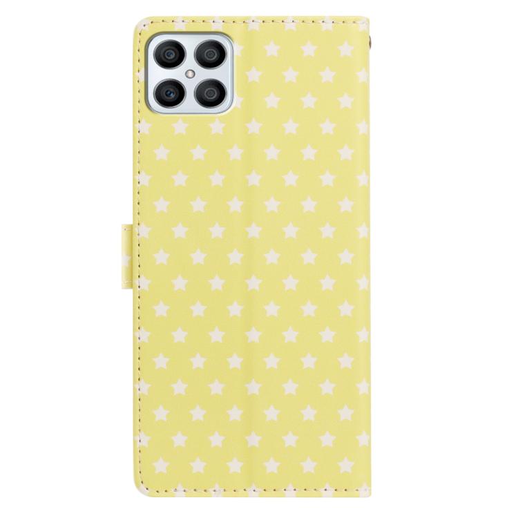 For Honor X8 Star Pattern Magnetic Buckle Vegan Leather Phone Case with Wrist Strap