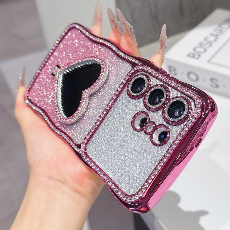 For Galaxy S26 Ultra 5G Star Diamond Electroplated TPU Glitter Phone Case with Rhinestone Mirror Holder