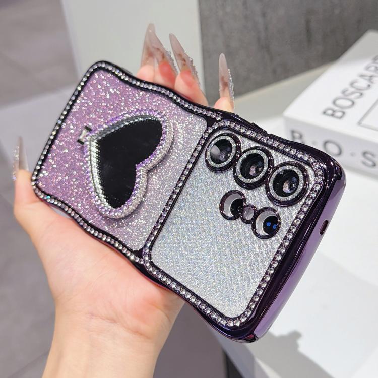 For Galaxy S26 Ultra 5G Star Diamond Electroplated TPU Glitter Phone Case with Rhinestone Mirror Holder