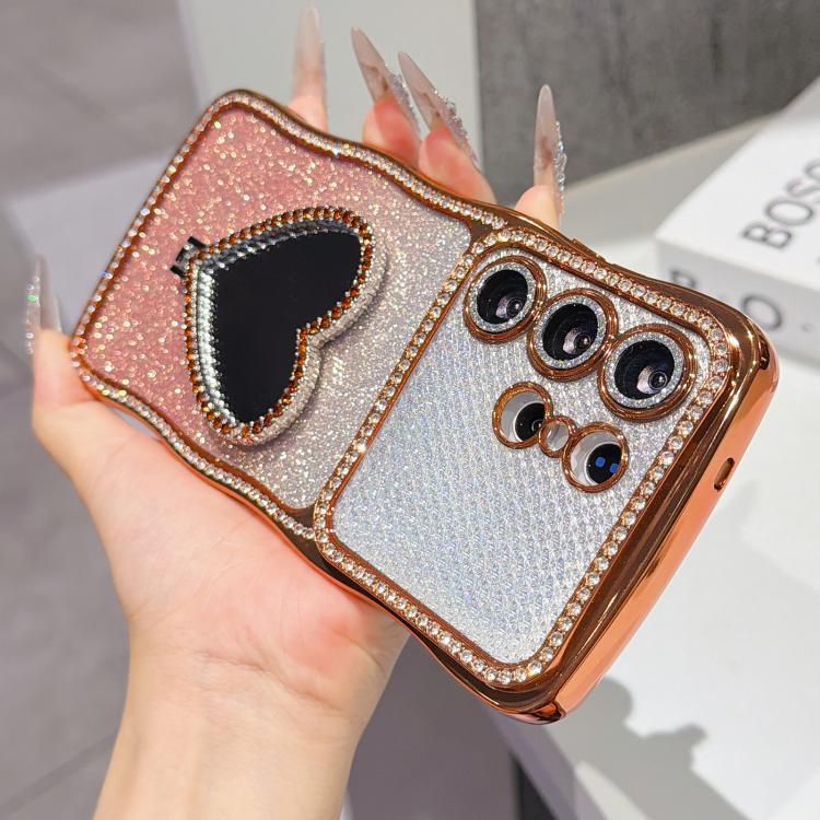 For Galaxy S25 Ultra 5G Star Diamond Electroplated TPU Glitter Phone Case with Rhinestone Mirror Holder
