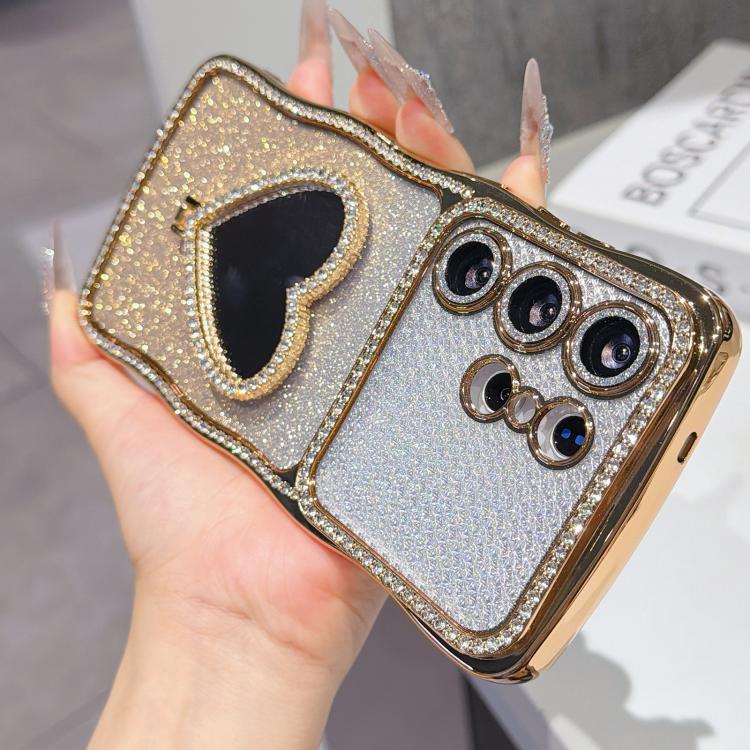 For Galaxy S25 Ultra 5G Star Diamond Electroplated TPU Glitter Phone Case with Rhinestone Mirror Holder