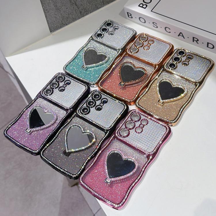 For Galaxy S26 Ultra 5G Star Diamond Electroplated TPU Glitter Phone Case with Rhinestone Mirror Holder