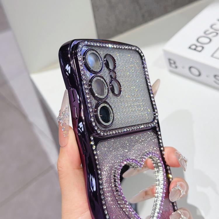 For Galaxy S26 Ultra 5G Star Diamond Electroplated TPU Glitter Phone Case with Rhinestone Mirror Holder