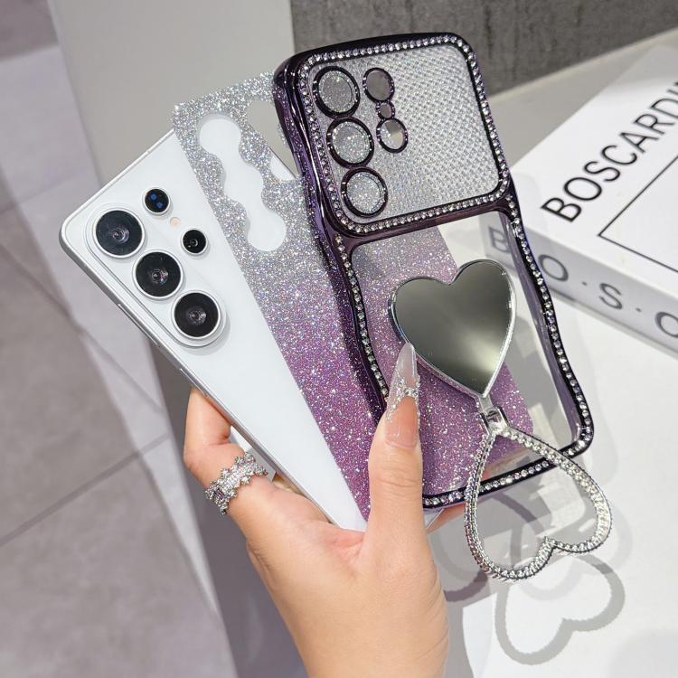 For Galaxy S25 Ultra 5G Star Diamond Electroplated TPU Glitter Phone Case with Rhinestone Mirror Holder