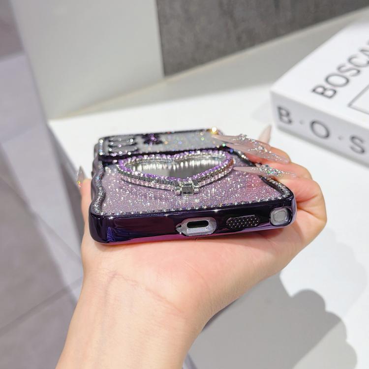For Galaxy S25 Ultra 5G Star Diamond Electroplated TPU Glitter Phone Case with Rhinestone Mirror Holder