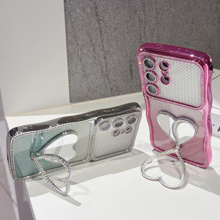 For Galaxy S25 Ultra 5G Star Diamond Electroplated TPU Glitter Phone Case with Rhinestone Mirror Holder
