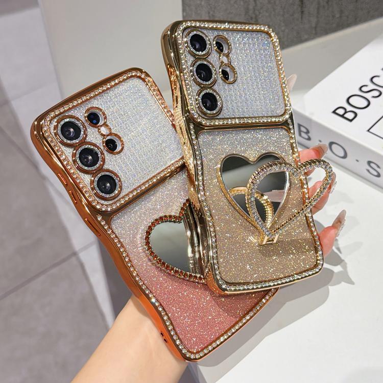 For Galaxy S25 Ultra 5G Star Diamond Electroplated TPU Glitter Phone Case with Rhinestone Mirror Holder