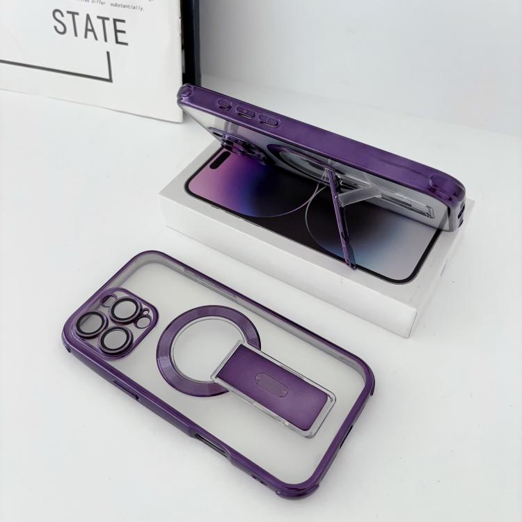 For iPhone 16 Pro Max Phantom Electroplated Four-Corner Airbag Invisible Holder Shockproof Magnetic Phone Case