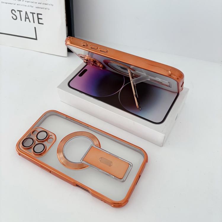 For iPhone 16 Pro Max Phantom Electroplated Four-Corner Airbag Invisible Holder Shockproof Magnetic Phone Case