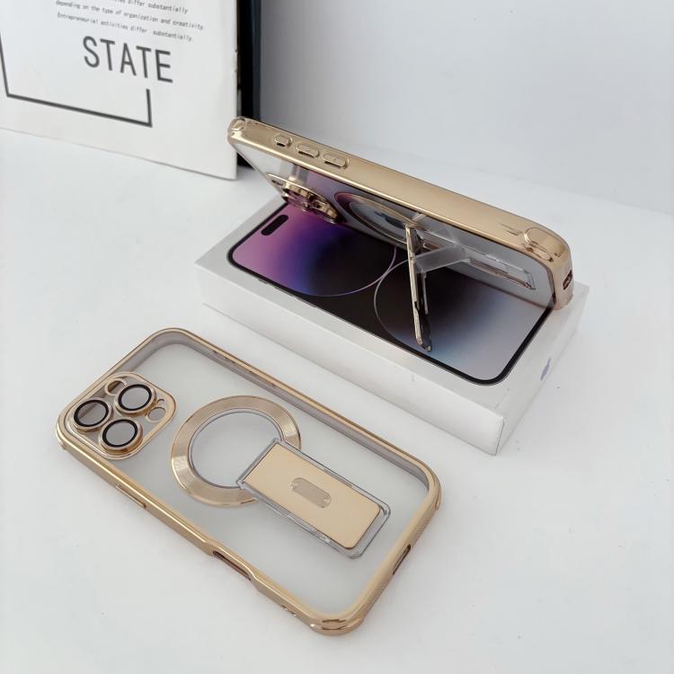 For iPhone 16 Pro Max Phantom Electroplated Four-Corner Airbag Invisible Holder Shockproof Magnetic Phone Case