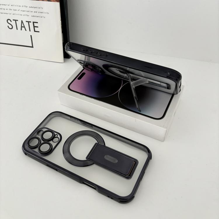 For iPhone 16 Pro Phantom Electroplated Four-Corner Airbag Invisible Holder Shockproof Magnetic Phone Case