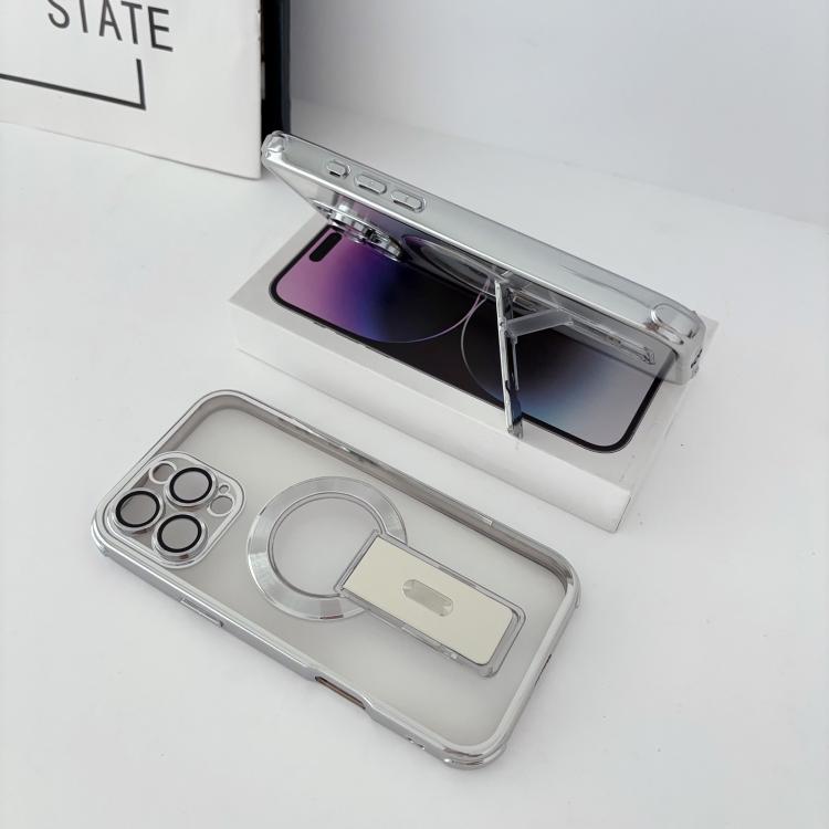 For iPhone 16 Pro Phantom Electroplated Four-Corner Airbag Invisible Holder Shockproof Magnetic Phone Case