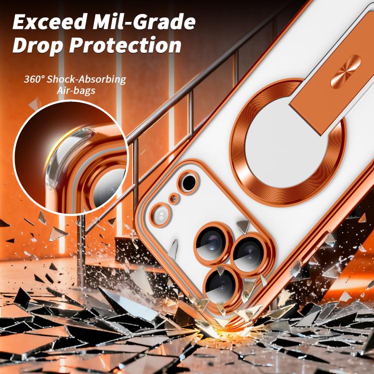 For iPhone 16 Pro Max Phantom Electroplated Four-Corner Airbag Invisible Holder Shockproof Magnetic Phone Case