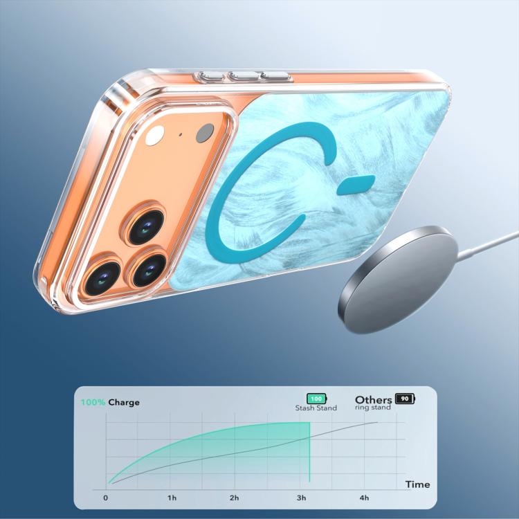 For iPhone 17 Pro Max Crystal Fox Tail Pattern Magnetic Phone Case - Light Blue