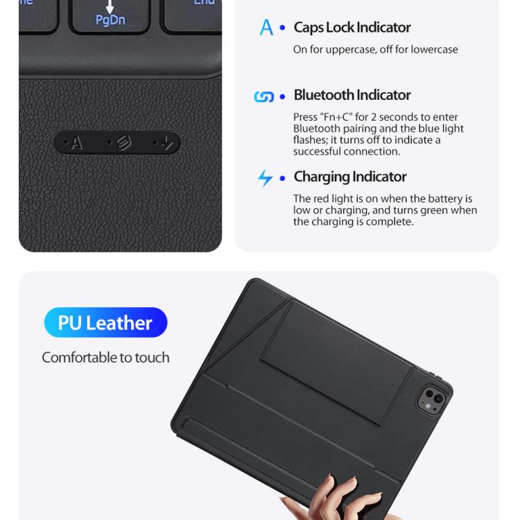 For iPad Pro 11 2025 / 2024 DUX DUCIS DK Series Arabic Layout Backlit Bluetooth Keyboard Case - Black