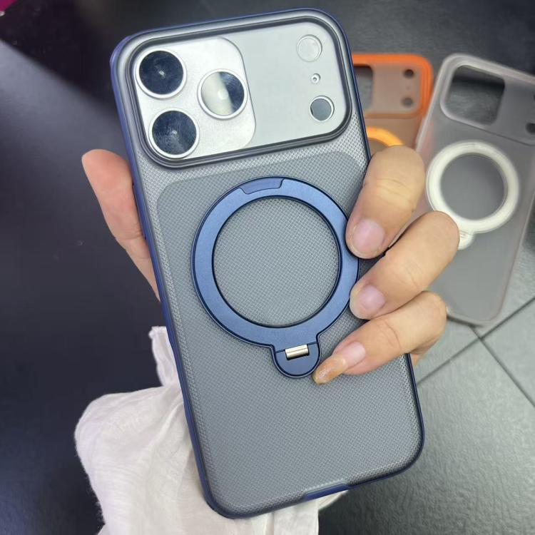 For iPhone 17 Pro Frosted Dot Texture 360 Degree Rotation Holder Magnetic Phone Case