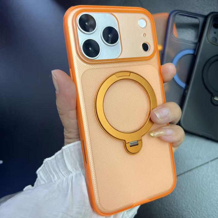 For iPhone 17 Pro Frosted Dot Texture 360 Degree Rotation Holder Magnetic Phone Case