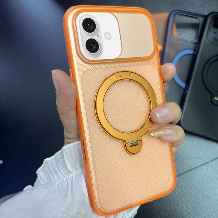 For iPhone 16 Frosted Dot Texture 360 Degree Rotation Holder Magnetic Phone Case